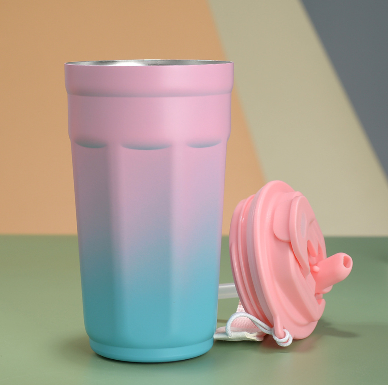 渐变多彩咖啡杯，手提绳方便携带，双饮任你选择详情图6