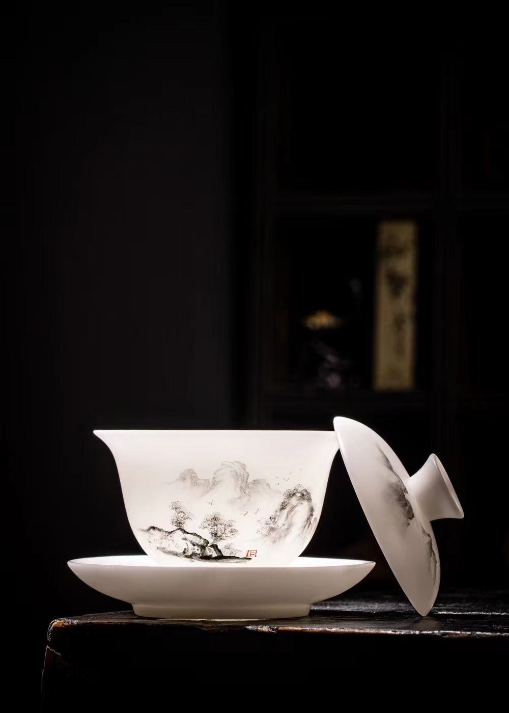 Ice-type jade porcelain ceramic hand-painted tea set, Tao Li family, red pine craftsmanship details Picture