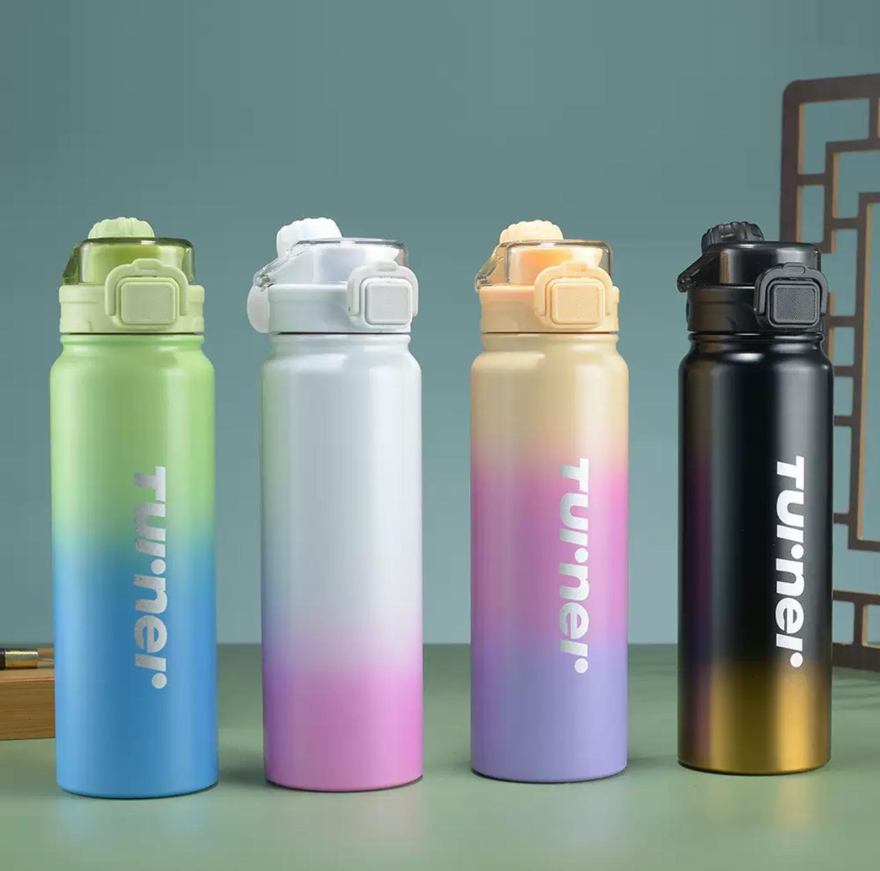 金属渐变运动弹跳保温杯，304不锈钢多容量可以选择白底实物图