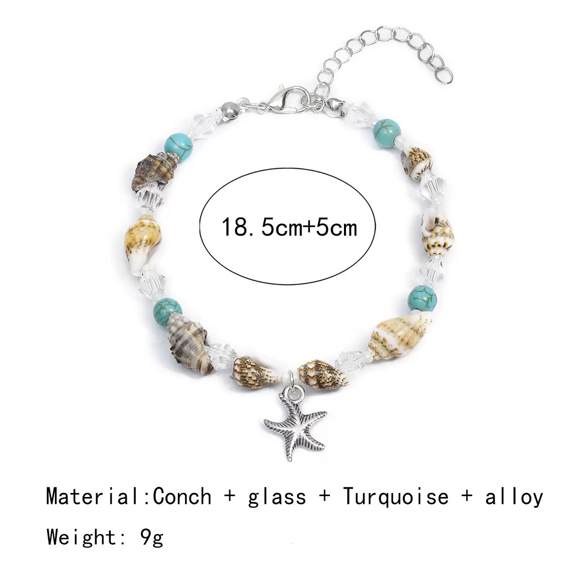 Popular foreign trade accessories: conch, rice beads, turquoise bracelets, beach starfish pendants, shell and crystal beads bracelets
