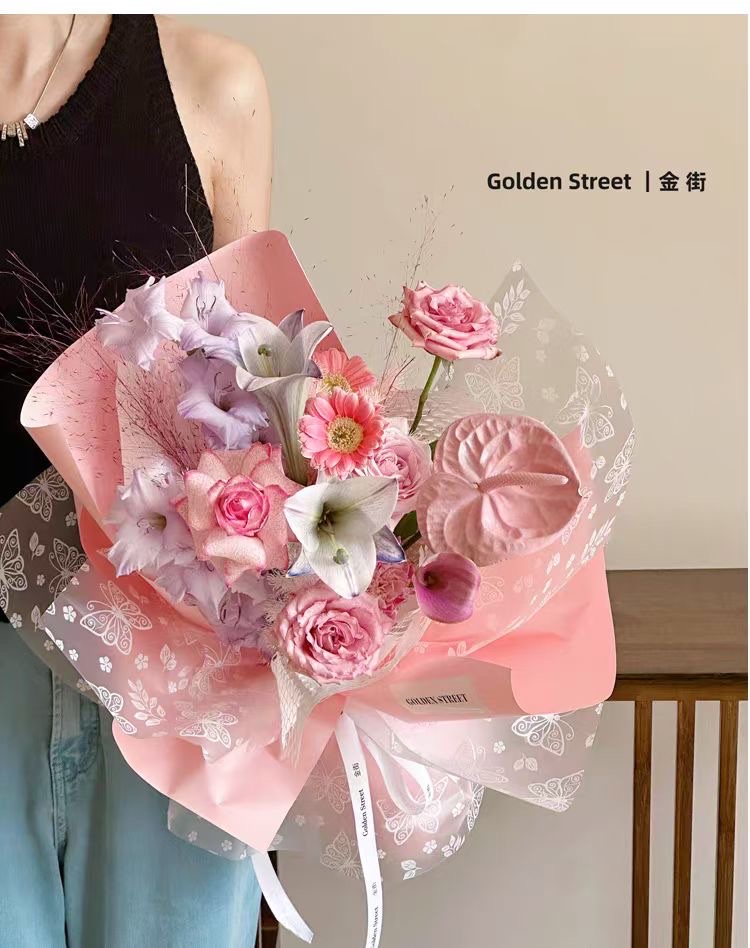 鹏发包装工厂店 蝶之恋鲜花包装纸包花纸防水加厚雾面纸玻璃纸花艺花束包装材料