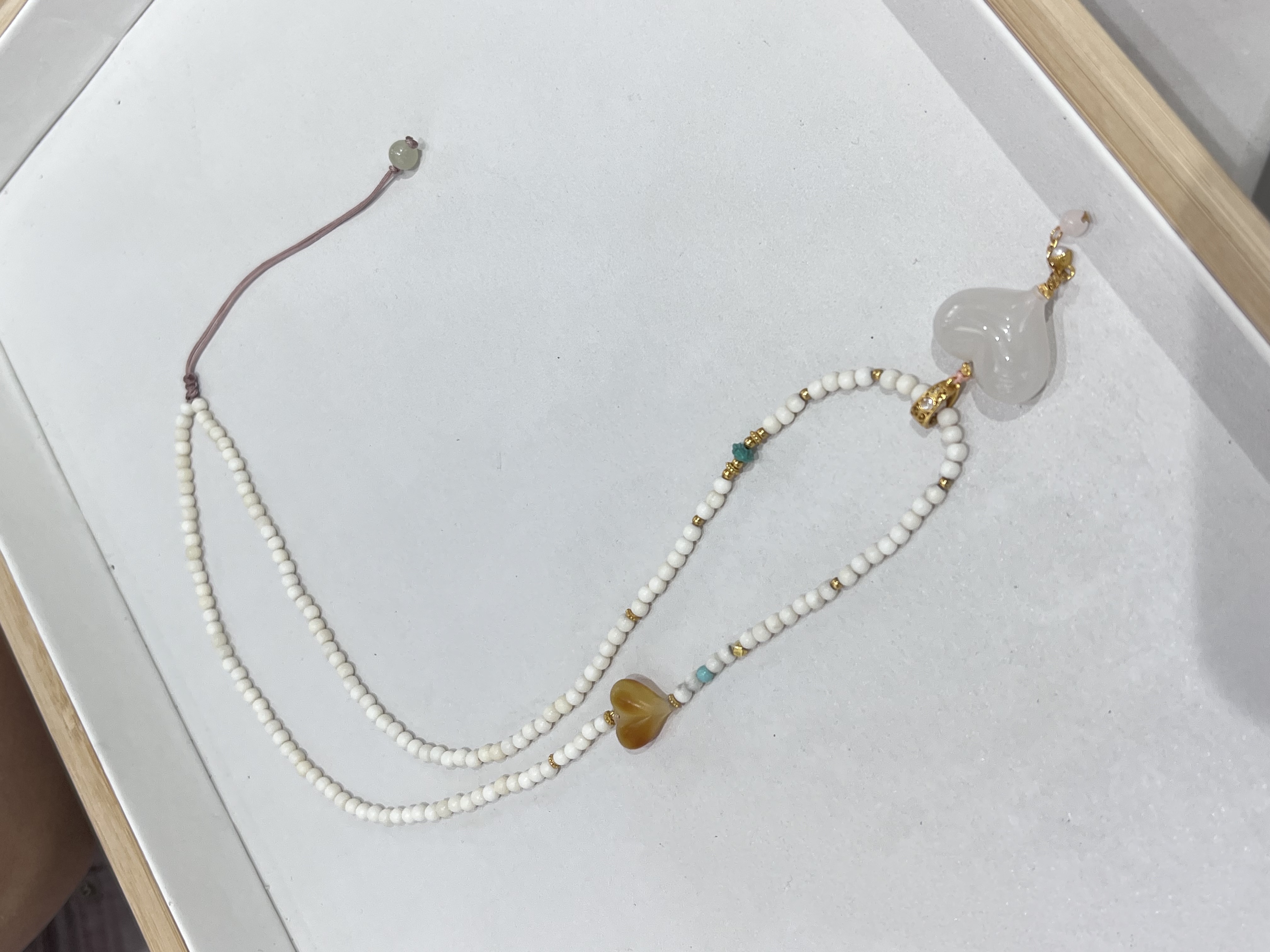 新疆天然和田玉，猛犸牙项链，绿松石925银材