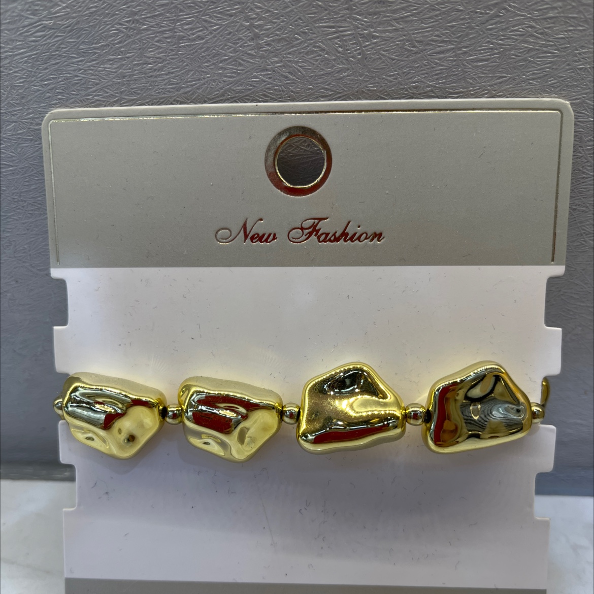 Electroplated gold Ins-style bracelet, irregular-shaped uv gold fashionable beaded bracelet, elastic bracelet