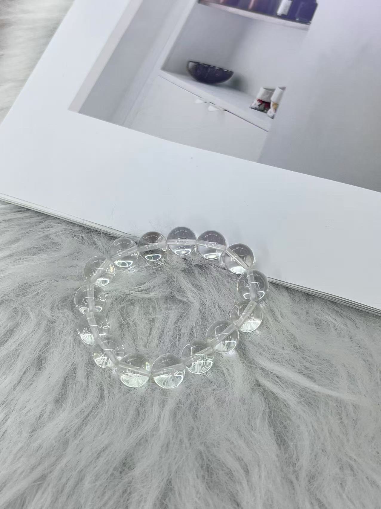 天然白水晶手链女透明珠子巴西水晶手串男收藏级三圈佛珠貔貅手链图