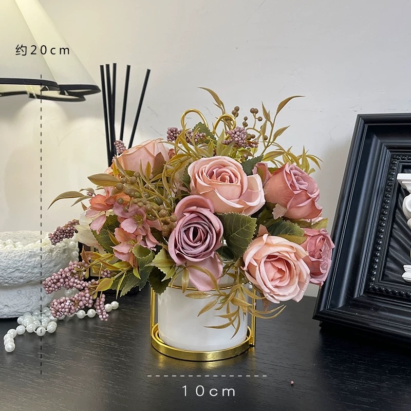 复古秋色玫瑰美拉德仿真花摆件轻奢假花餐桌客厅小盆栽卧室装饰品仿真花花瓣5CM仿真花高端pu假花详情图4