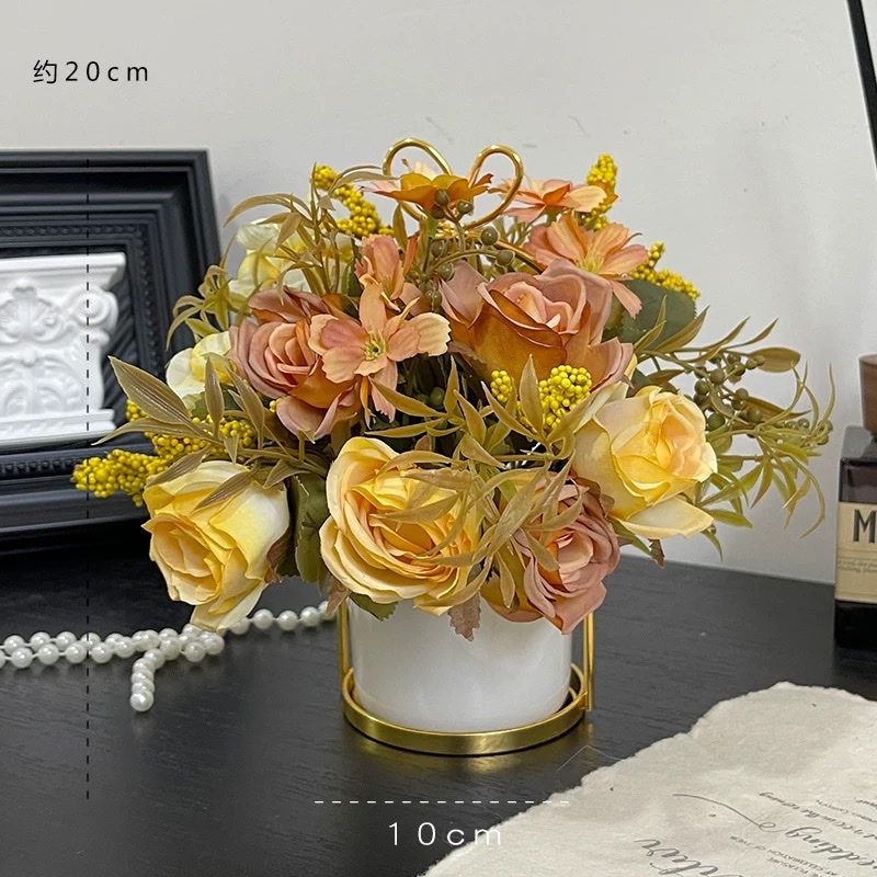 复古秋色玫瑰美拉德仿真花摆件轻奢假花餐桌客厅小盆栽卧室装饰品仿真花花瓣5CM仿真花高端pu假花详情图5