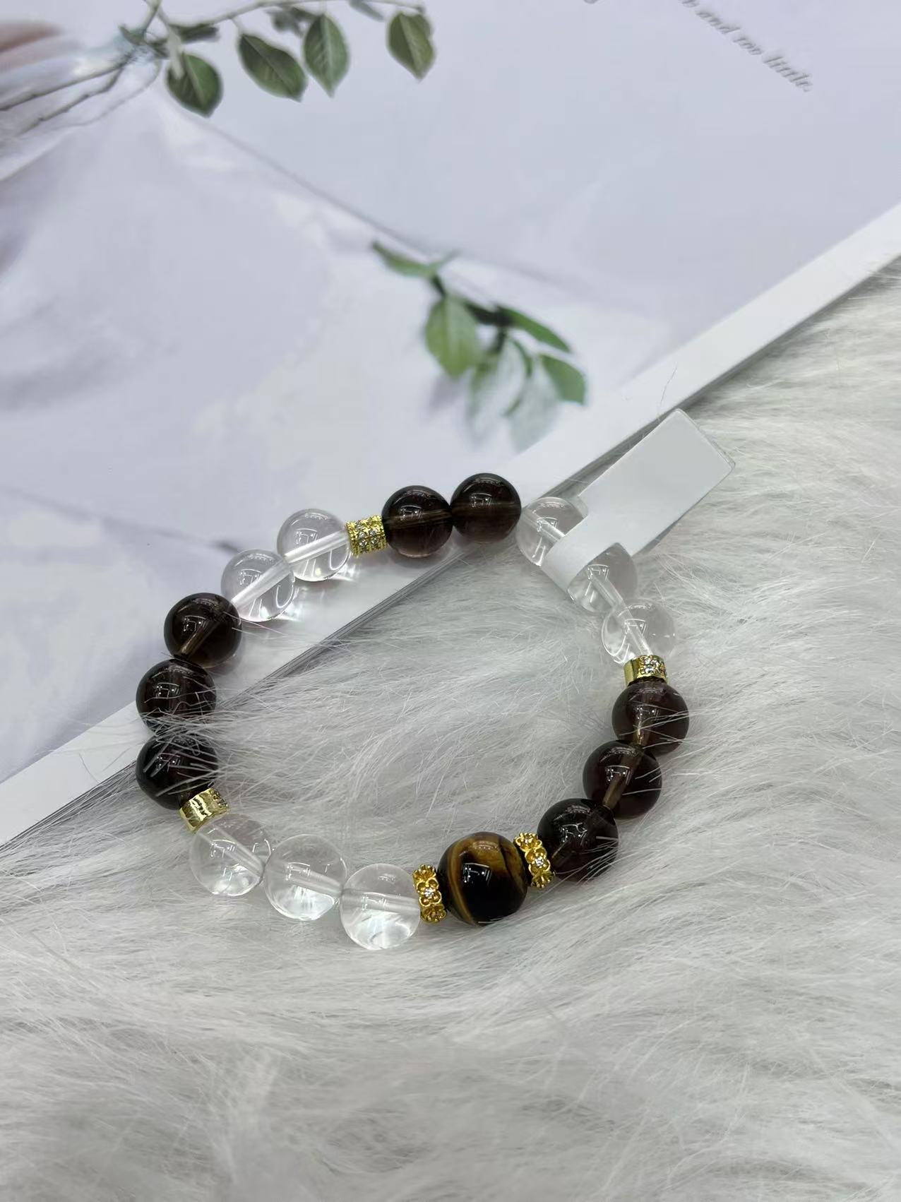 天然白水晶手串女款黑曜石海蓝宝招财珠手链手饰品礼物送女友图