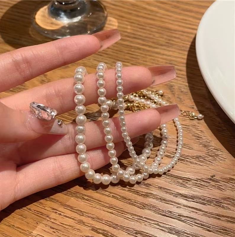 3mm天然淡水小米粒细珍珠手链女s925银极细珍珠手链迷你叠戴黄金产品图