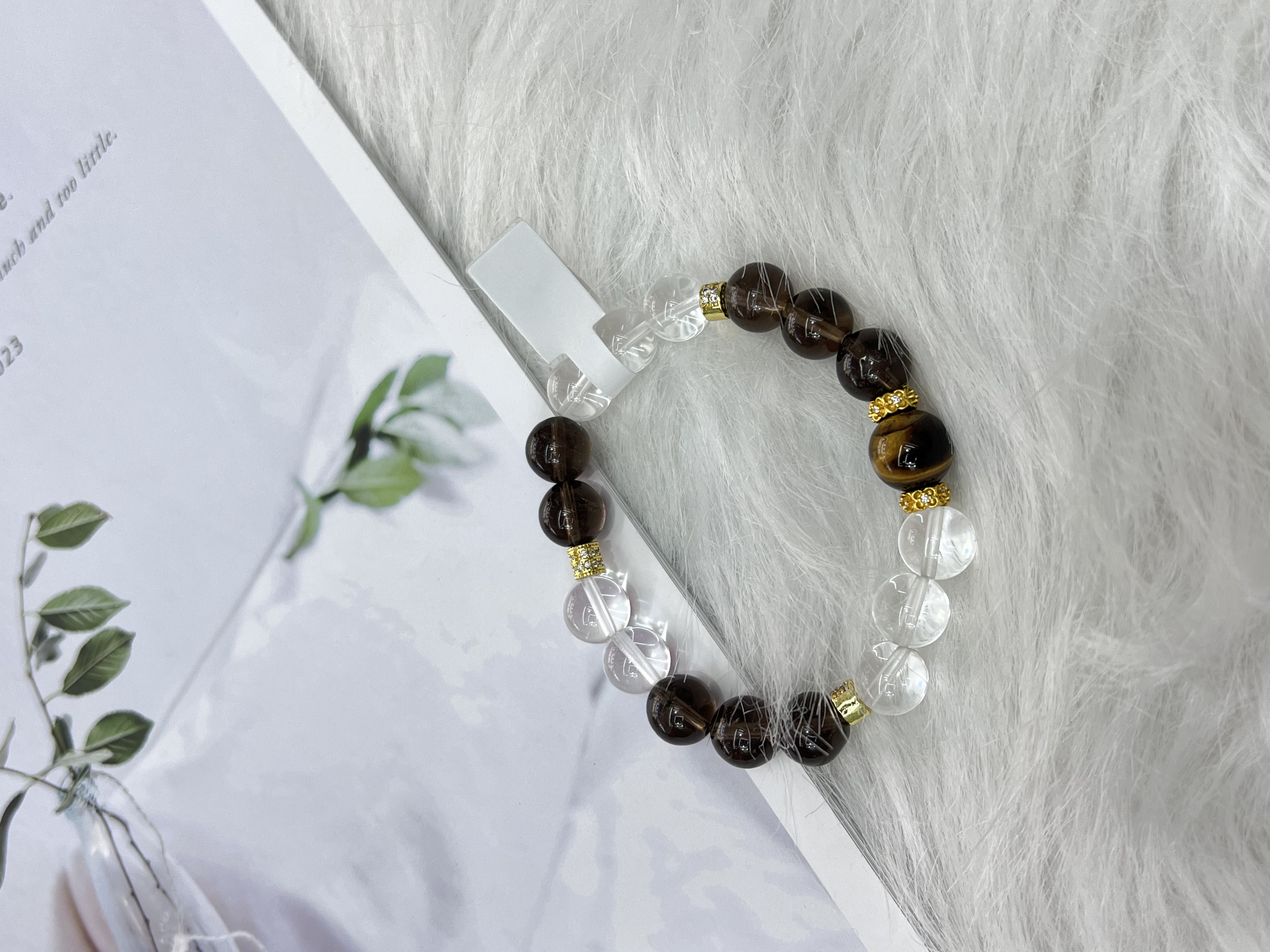 天然白水晶手串女款黑曜石海蓝宝招财珠手链手饰品礼物送女友产品图