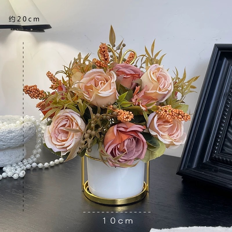 复古秋色玫瑰美拉德仿真花摆件轻奢假花餐桌客厅小盆栽卧室装饰品仿真花花瓣5CM仿真花高端pu假花详情图6