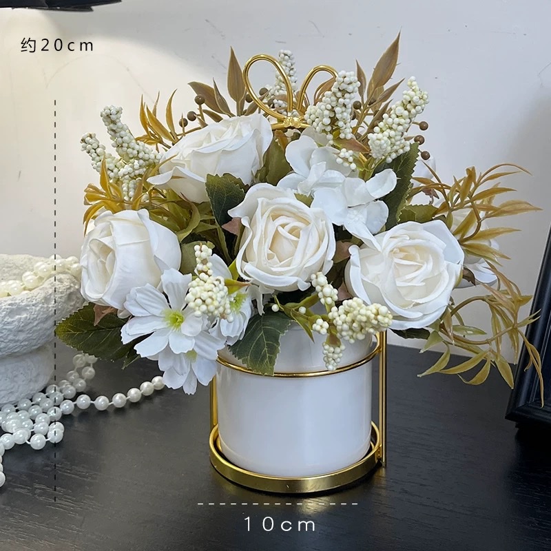 复古秋色玫瑰美拉德仿真花摆件轻奢假花餐桌客厅小盆栽卧室装饰品仿真花花瓣5CM仿真花高端pu假花详情图3