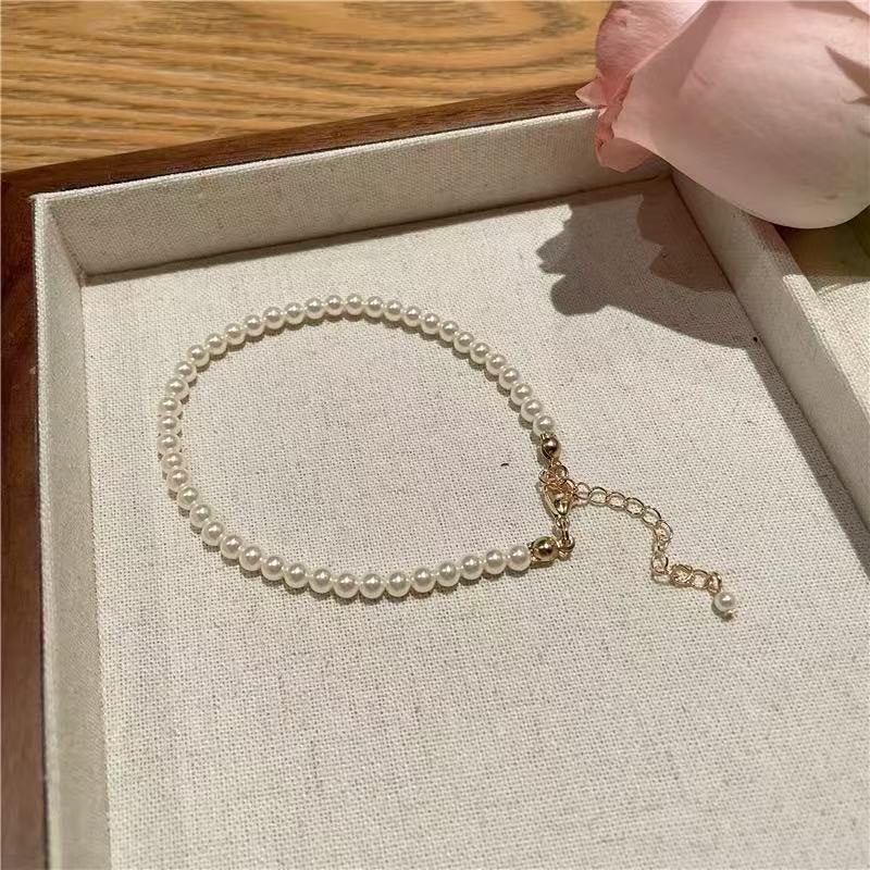3mm天然淡水小米粒细珍珠手链女s925银极细珍珠手链迷你叠戴黄金