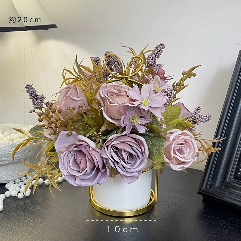 复古秋色玫瑰美拉德仿真花摆件轻奢假花餐桌客厅小盆栽卧室装饰品仿真花花瓣5CM仿真花高端pu假花详情图8