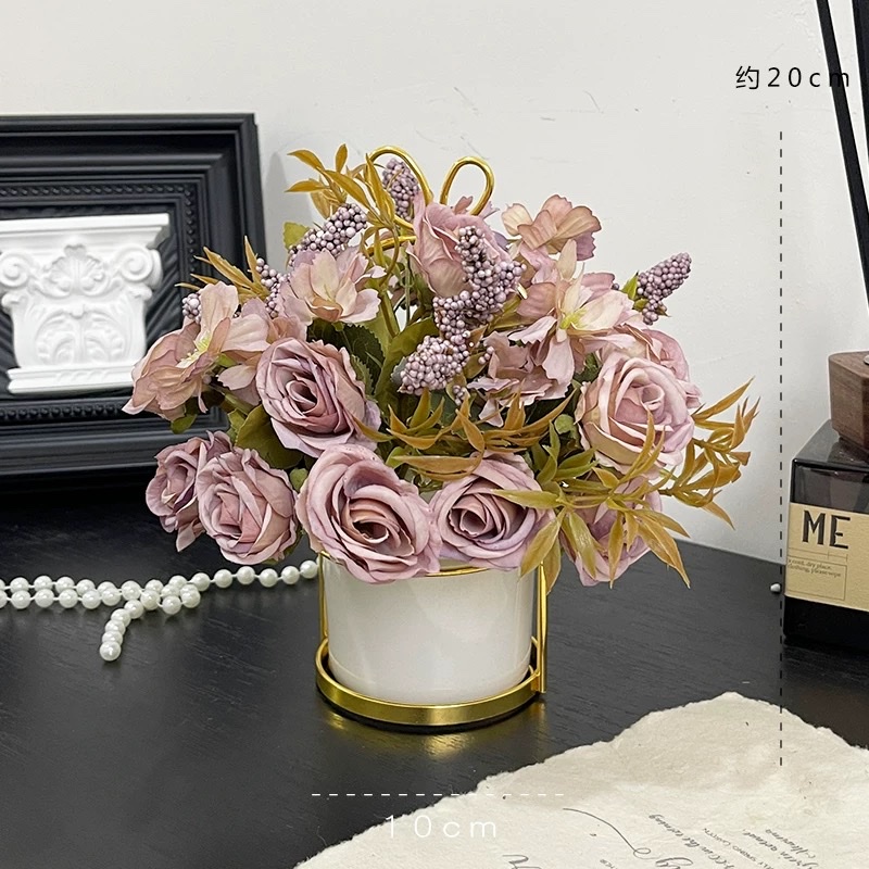 复古秋色玫瑰美拉德仿真花摆件轻奢假花餐桌客厅小盆栽卧室装饰品仿真花花瓣5CM仿真花高端pu假花详情图2