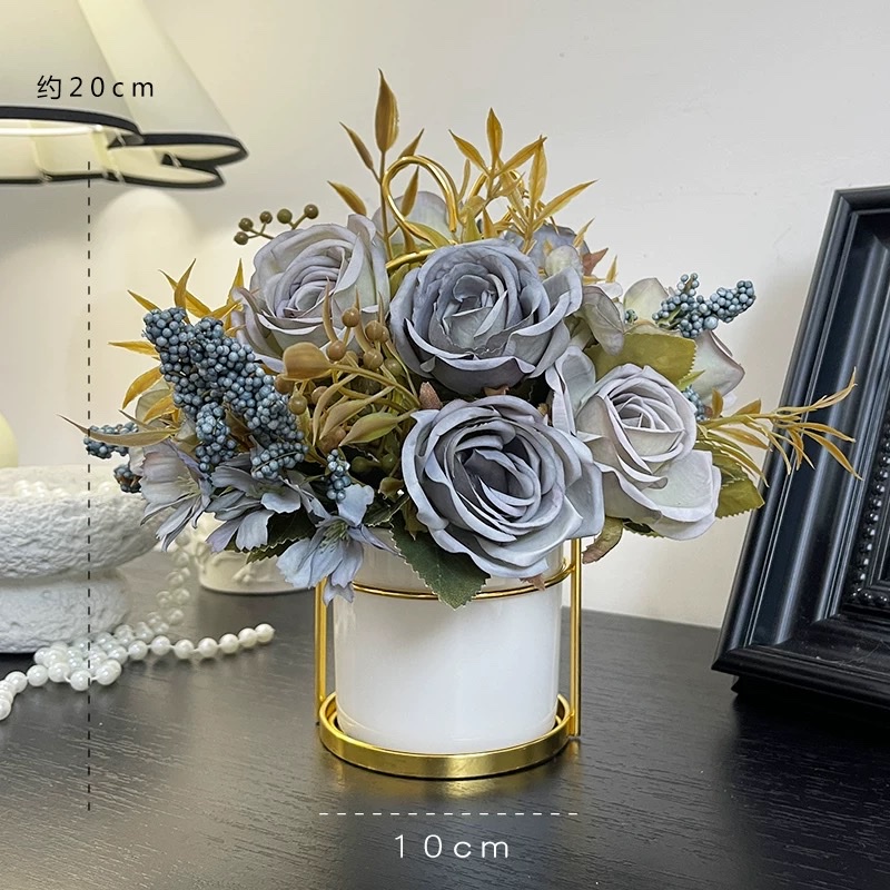 复古秋色玫瑰美拉德仿真花摆件轻奢假花餐桌客厅小盆栽卧室装饰品仿真花花瓣5CM仿真花高端pu假花详情图7