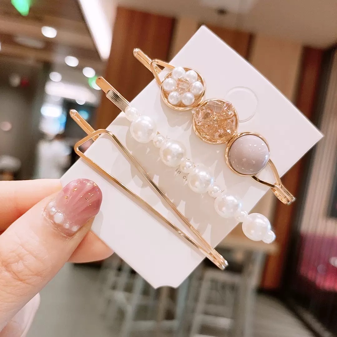 The Same Style Of Pearl Hair Clips As Siteng, Korean Version Of Dongdaemun Lady's Water Diamond One-Line Hair Clip, Elegant Student Side Clip Hair Accessory details Picture