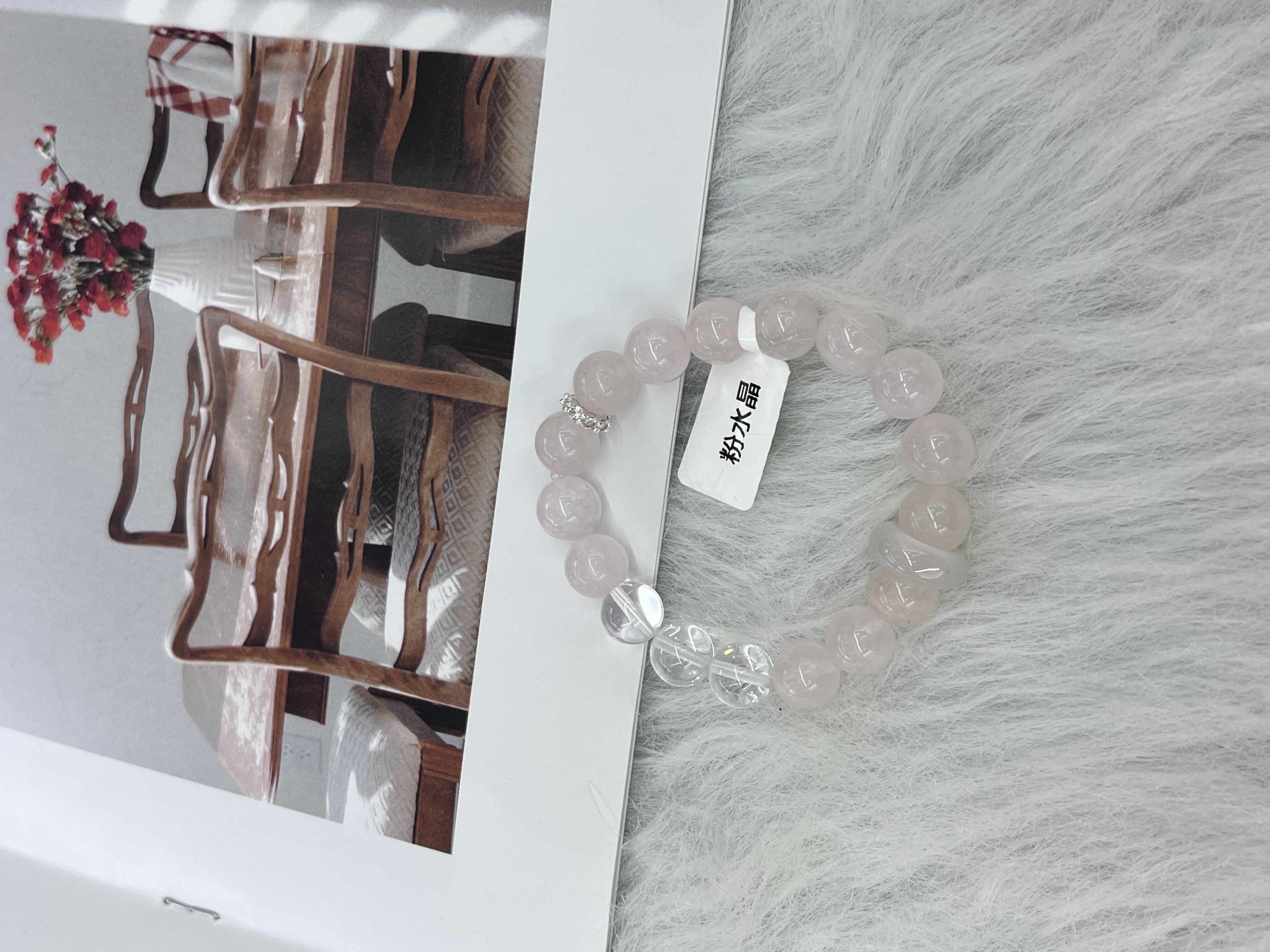 Natural rose crystal bracelet, soft body, Madagascar rose crystal pink, 2024, niche high-end peach blossom bracelet