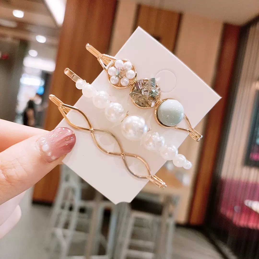 The Same Style Of Pearl Hair Clips As Siteng, Korean Version Of Dongdaemun Lady's Water Diamond One-Line Hair Clip, Elegant Student Side Clip Hair Accessory Specification drawing