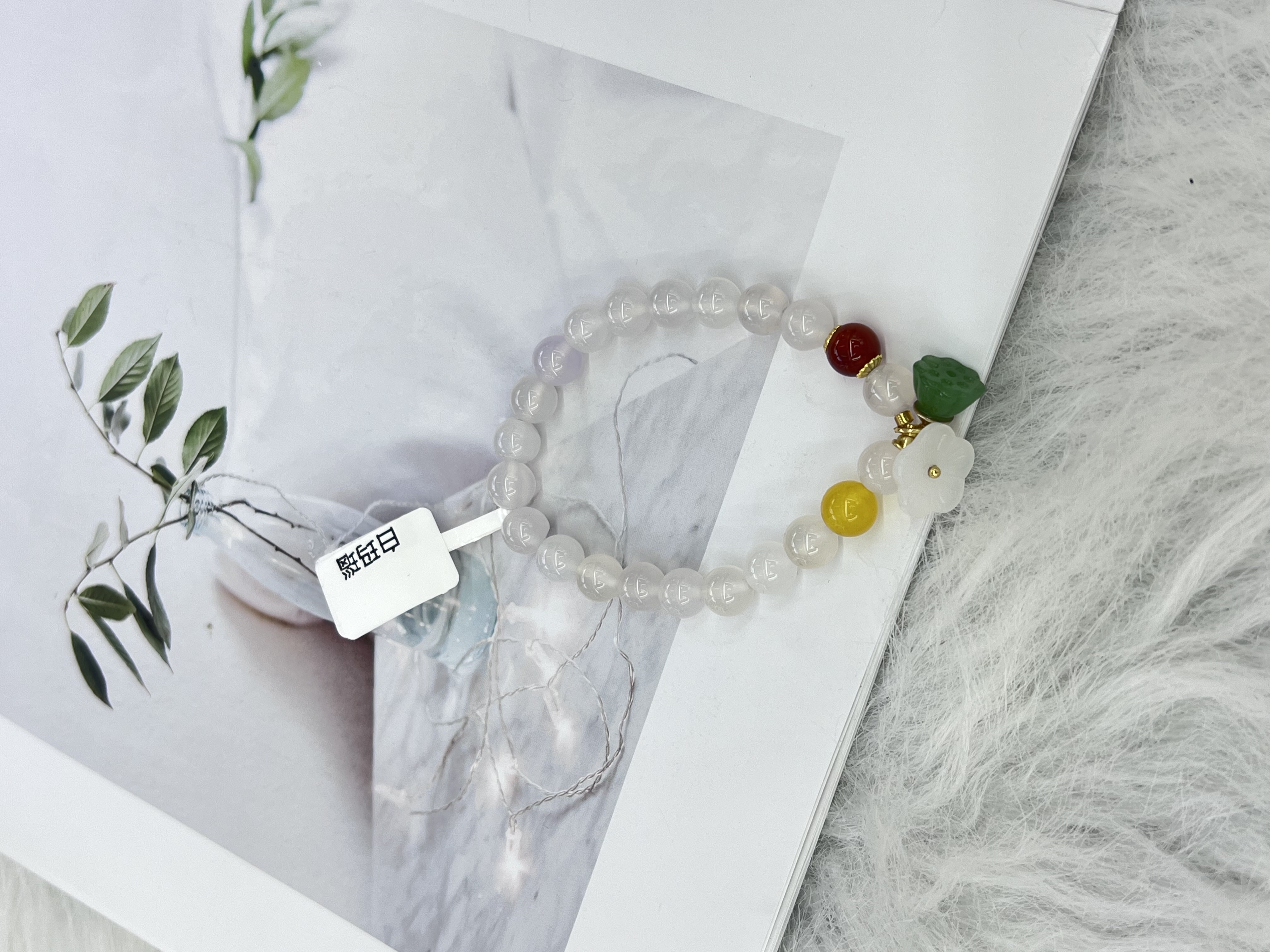 WANDOU◆925纯银中国风清冷荔枝冻圆珠串珠手链莲蓬玉石传统手环