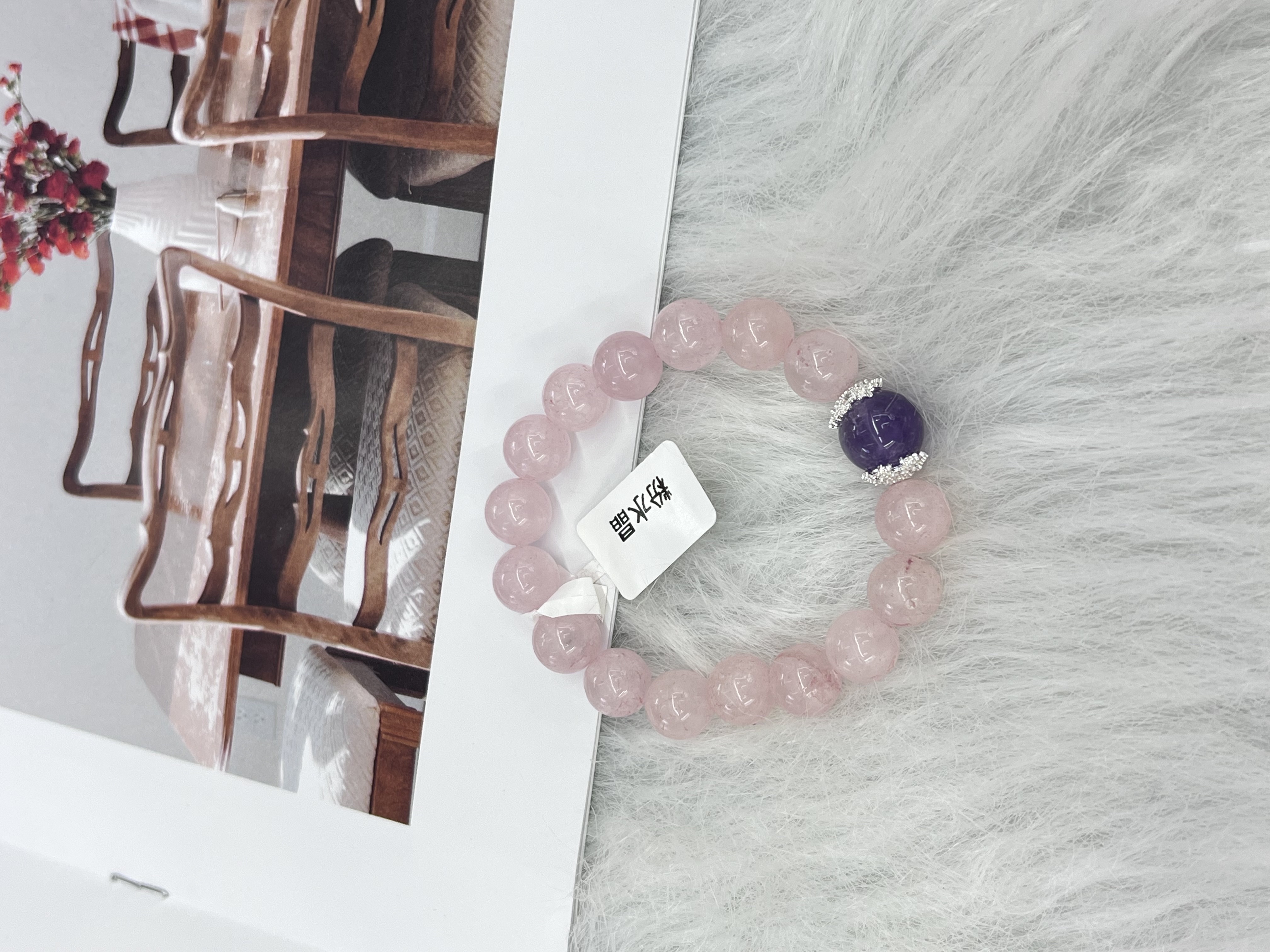 Natural strawberry crystal s925 silver bracelet, new Chinese design sense, peach bracelet, women's beaded YBB