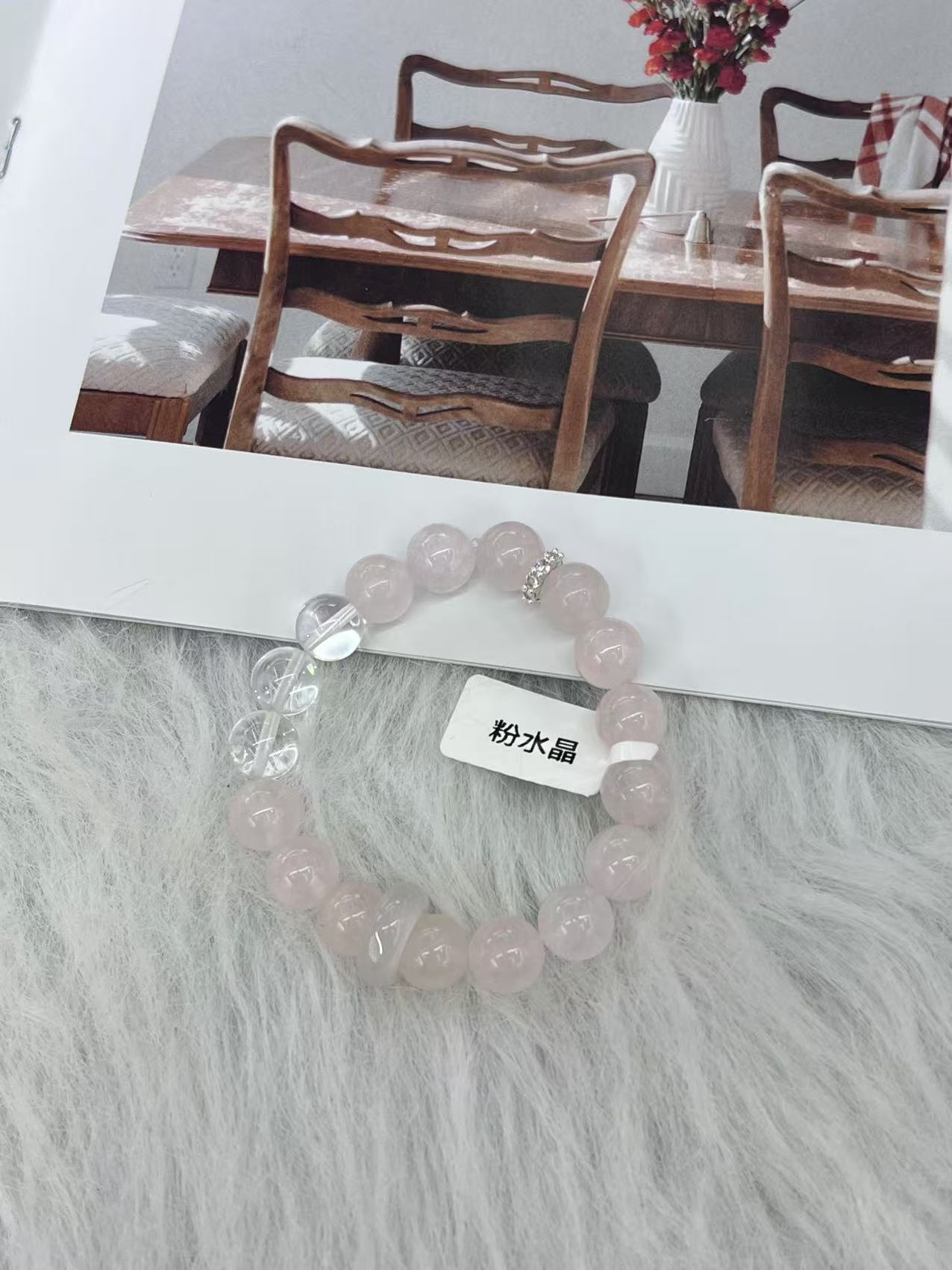 Natural rose crystal bracelet, soft body, Madagascar rose crystal pink, 2024, niche high-end peach blossom bracelet details Picture