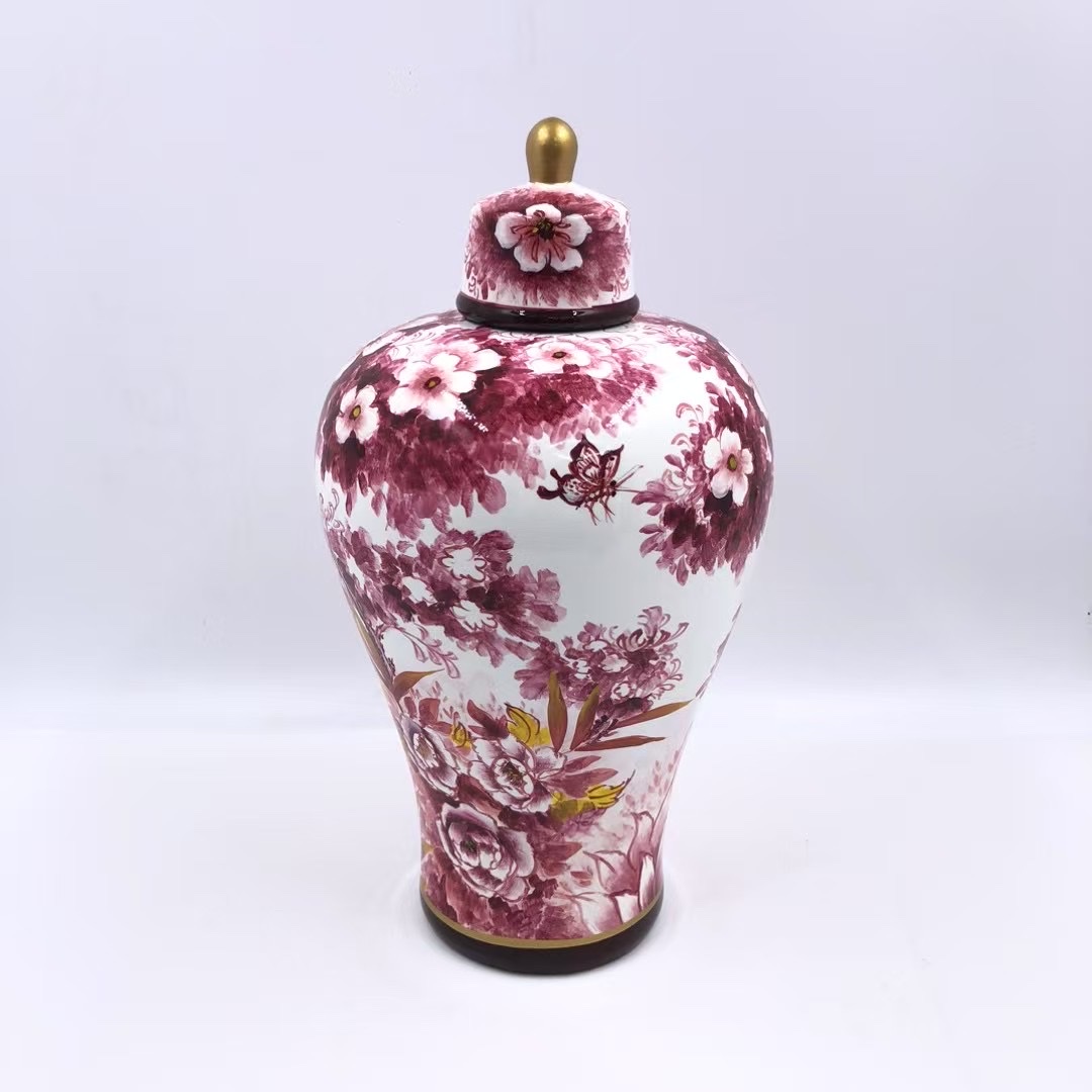 Ceramic vase handicrafts, blue and white porcelain retro ornaments, living room flower arrangements, creative fresh flowers, Chinese dining table dried flowers, ceramic jars, decorative vases, ornaments details Picture
