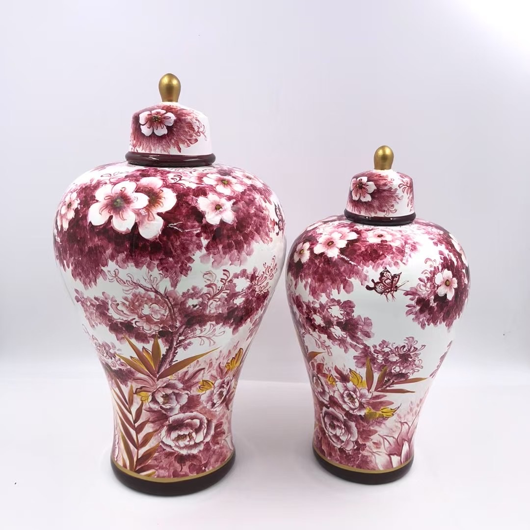 Ceramic vase handicrafts, blue and white porcelain retro ornaments, living room flower arrangements, creative fresh flowers, Chinese dining table dried flowers, ceramic jars, decorative vases, ornaments