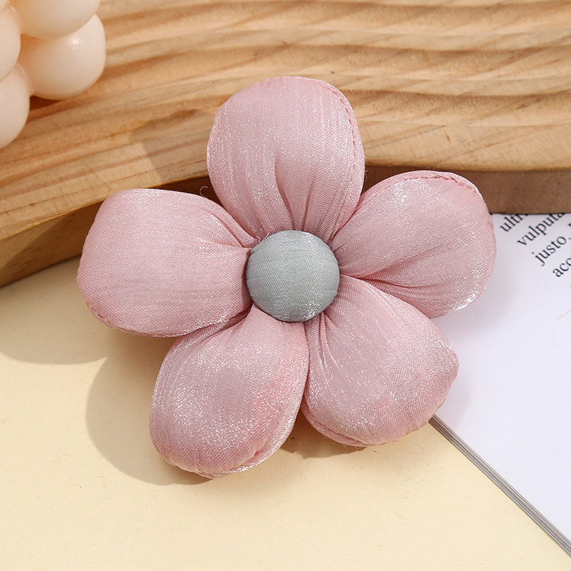 Wholesale of semi-finished materials for Korean-style solid color bright silk wrinkled five-petal flower buttoned shoes, socks, clothing accessories, hats and scarves pic 3