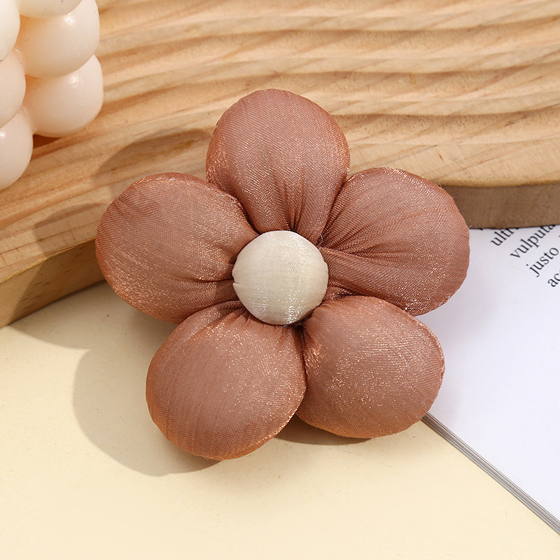 Wholesale of semi-finished materials for Korean-style solid color bright silk wrinkled five-petal flower buttoned shoes, socks, clothing accessories, hats and scarves pic 2