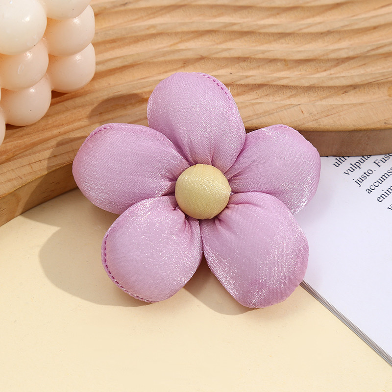 Wholesale of semi-finished materials for Korean-style solid color bright silk wrinkled five-petal flower buttoned shoes, socks, clothing accessories, hats and scarves pic 8