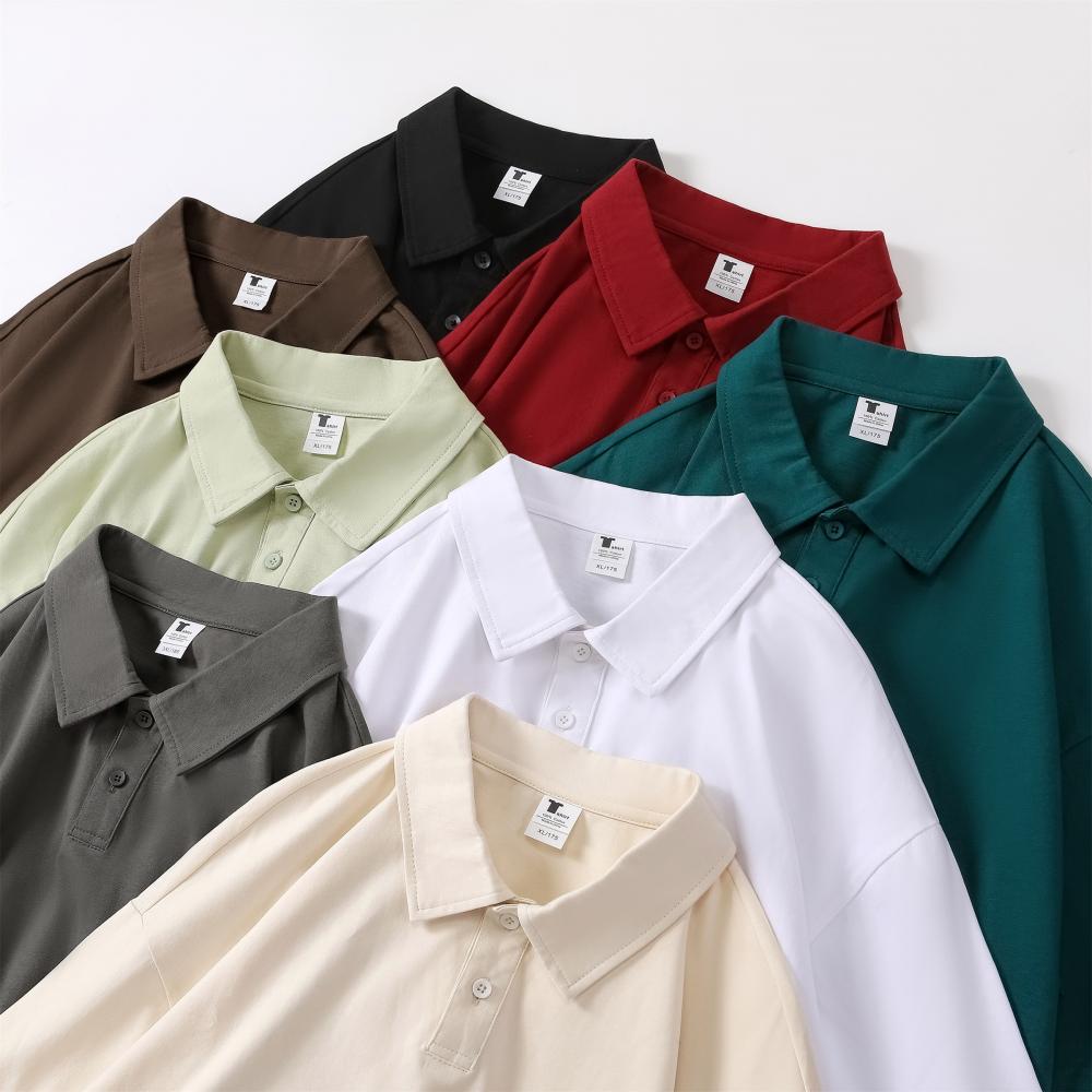 Cross-border 240 pure cotton heavyweight drop shoulder lapel short-sleeved polo, new short-sleeved lapel polo for both men and women, fashionable and casual, simple and comfortable, short-sleeved trend detail image 5