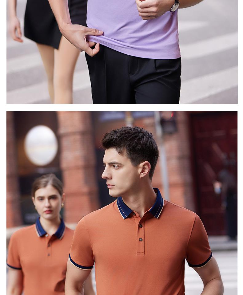 Cross-border British gold border with edge lapel, Xinjiang long-staple cotton, mulberry silk, ice silk, silk pearl ground cotton, new short-sleeved lapel polo for both men and women, fashionable and casual, polo for both men and women, comfortable short-sleeved detail image 13