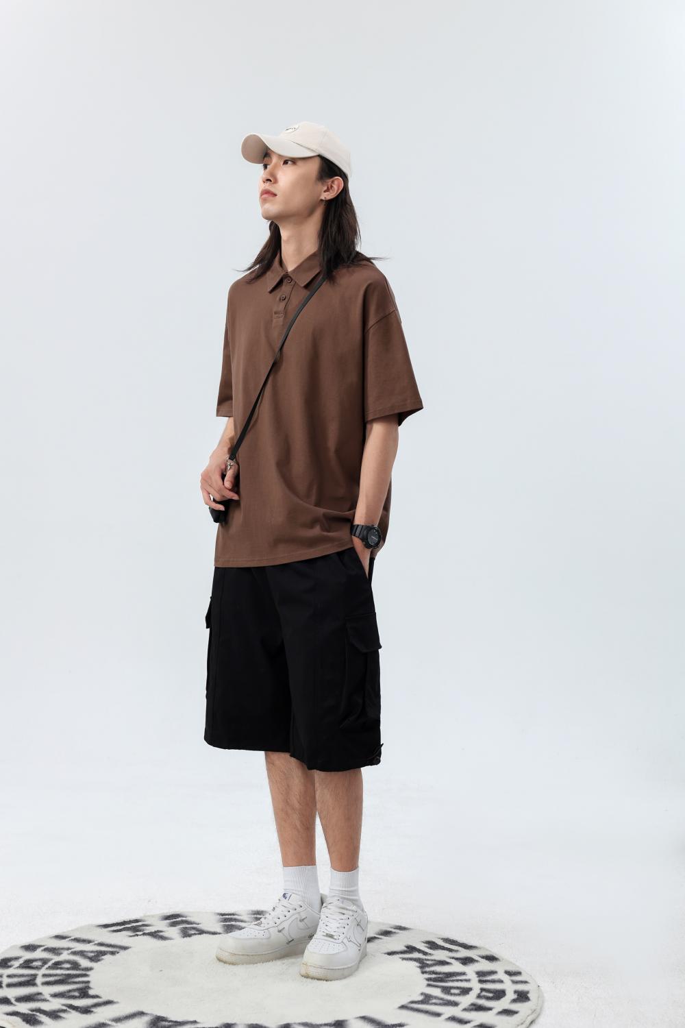 Cross-border 240 pure cotton heavyweight drop shoulder lapel short-sleeved polo, new short-sleeved lapel polo for both men and women, fashionable and casual, simple and comfortable, short-sleeved trend detail image 15