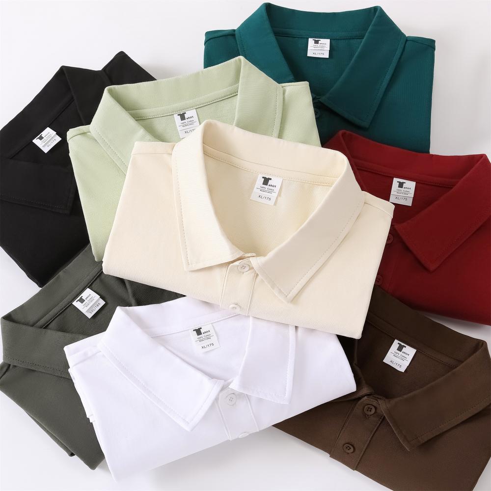 Cross-border 240 pure cotton heavyweight drop shoulder lapel short-sleeved polo, new short-sleeved lapel polo for both men and women, fashionable and casual, simple and comfortable, short-sleeved trend detail image 20