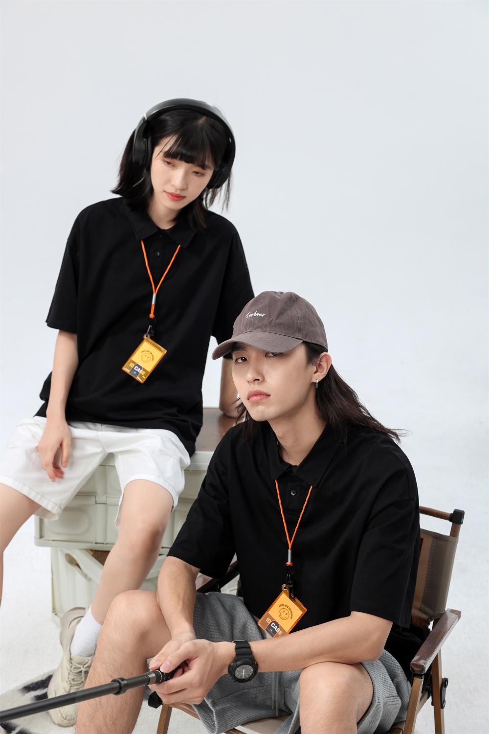 Cross-border 240 pure cotton heavyweight drop shoulder lapel short-sleeved polo, new short-sleeved lapel polo for both men and women, fashionable and casual, simple and comfortable, short-sleeved trend Application Scenario