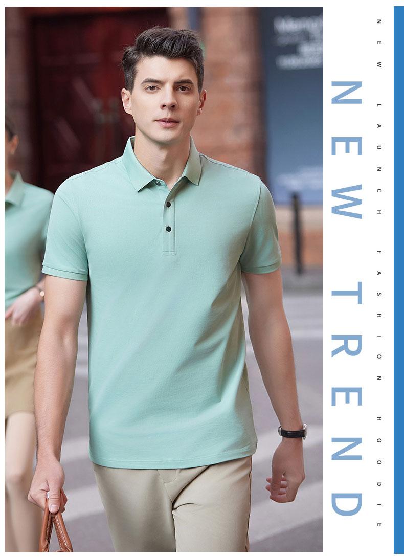 Cross-border British solid color lapel Xinjiang long-staple cotton mulberry silk ice silk pearl ground cotton new short-sleeved lapel polo for men and women, fashionable and casual, simple and comfortable short-sleeved polo for men and women detail image 8