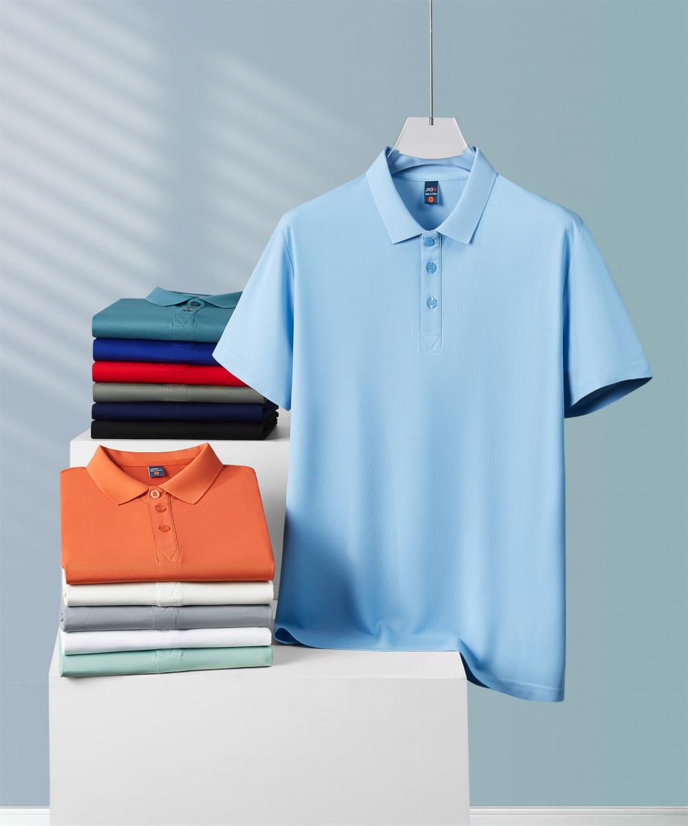 Cross-border Brocade Shirt Series: New solid-color lapel short-sleeved lapel polo shirt for both men and women, fashionable and casual polo shirt for both men and women, simple and comfortable short-sleeved trendy polo shirt