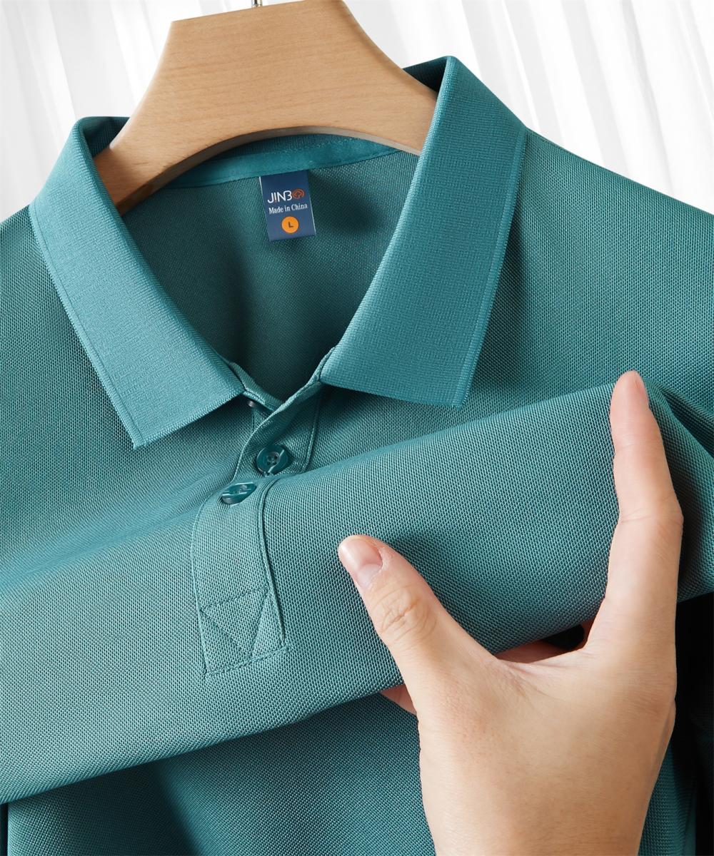 Cross-border Brocade Shirt Series: New solid-color lapel short-sleeved lapel polo shirt for both men and women, fashionable and casual polo shirt for both men and women, simple and comfortable short-sleeved trendy polo shirt detail image 5