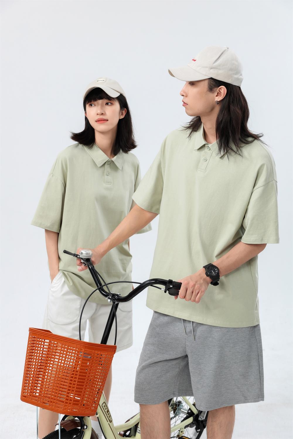 Cross-border 240 pure cotton heavyweight drop shoulder lapel short-sleeved polo, new short-sleeved lapel polo for both men and women, fashionable and casual, simple and comfortable, short-sleeved trend detail image 11