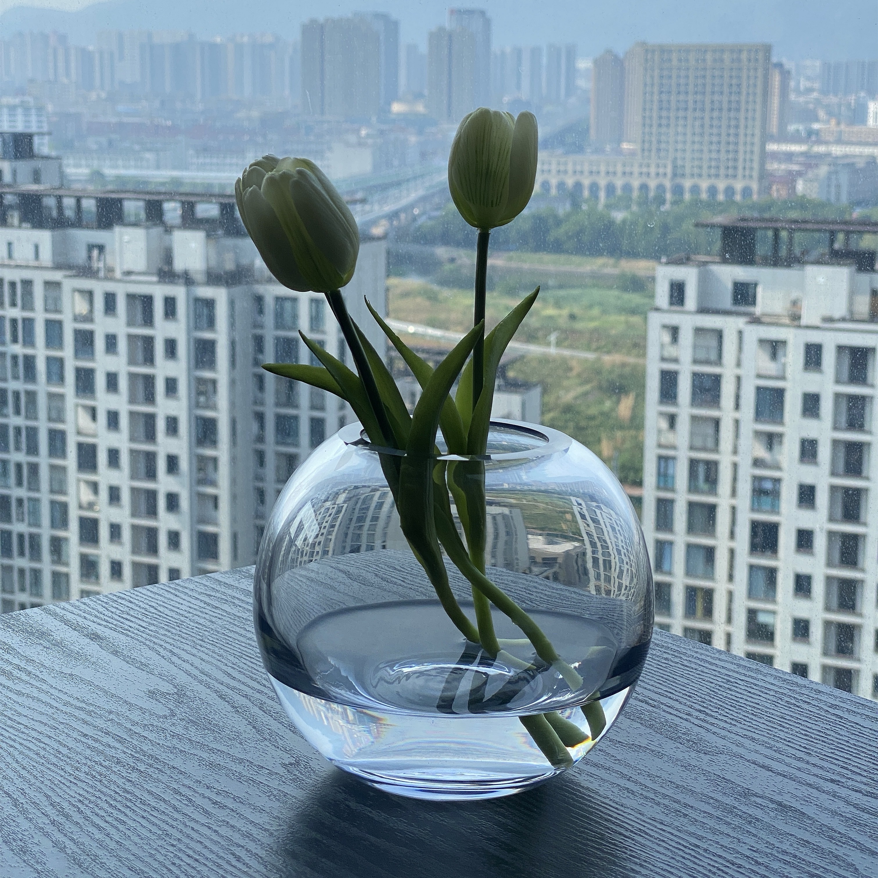 An Italian designer's thickened spherical glass vase for hydroponic flower arrangement decoration details Picture