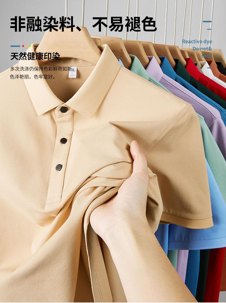 Cross-border British solid color lapel Xinjiang long-staple cotton mulberry silk ice silk pearl ground cotton new short-sleeved lapel polo for men and women, fashionable and casual, simple and comfortable short-sleeved polo for men and women detail image 4