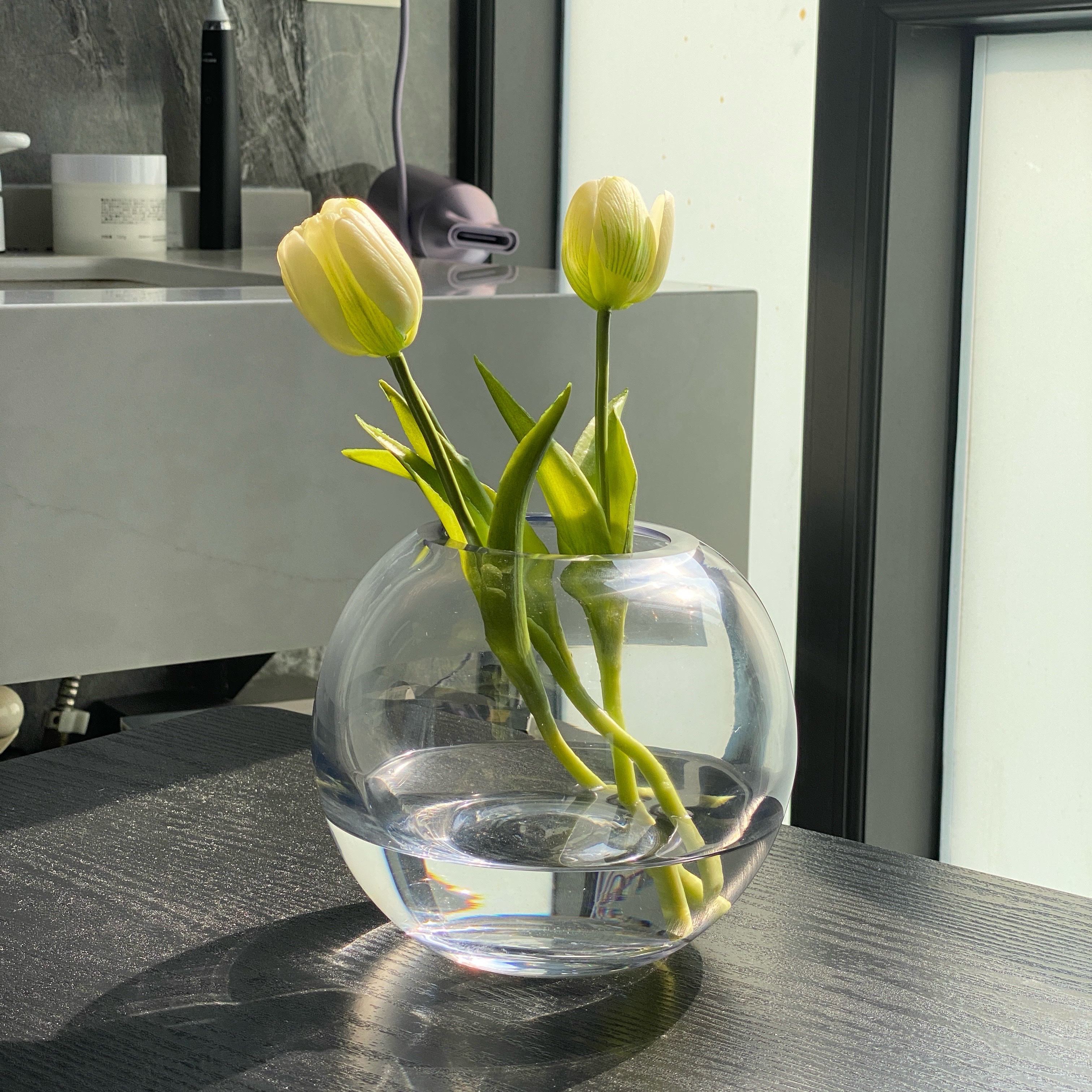 意大利设计师款加厚球形玻璃花瓶水培插花装饰摆件