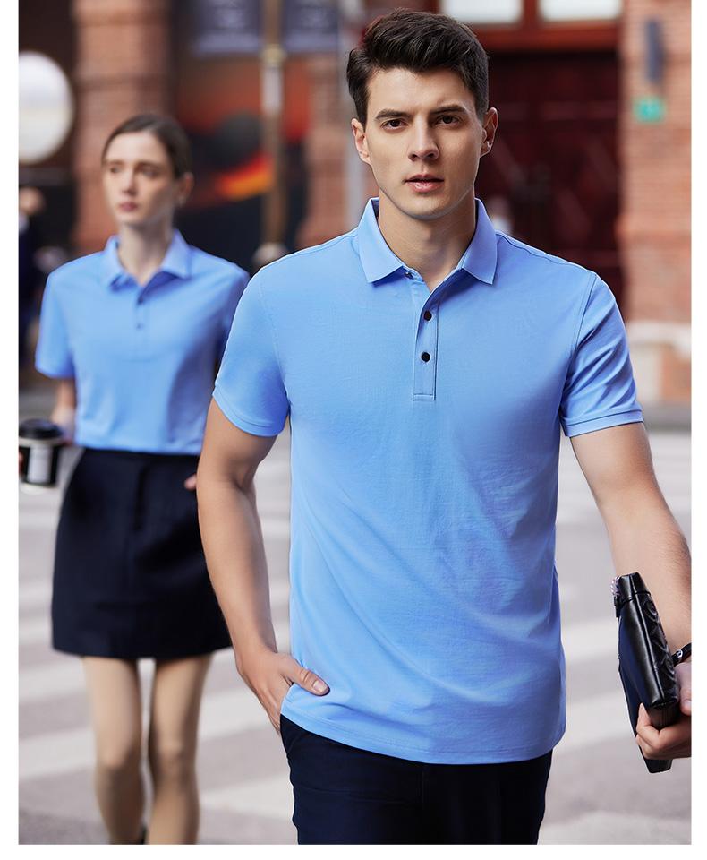 Cross-border British solid color lapel Xinjiang long-staple cotton mulberry silk ice silk pearl ground cotton new short-sleeved lapel polo for men and women, fashionable and casual, simple and comfortable short-sleeved polo for men and women