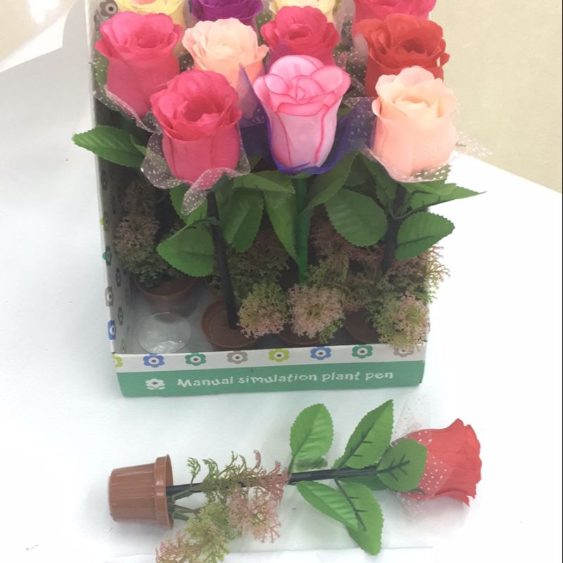 彩色混装办公学生专用仿真花朵笔玫瑰花244