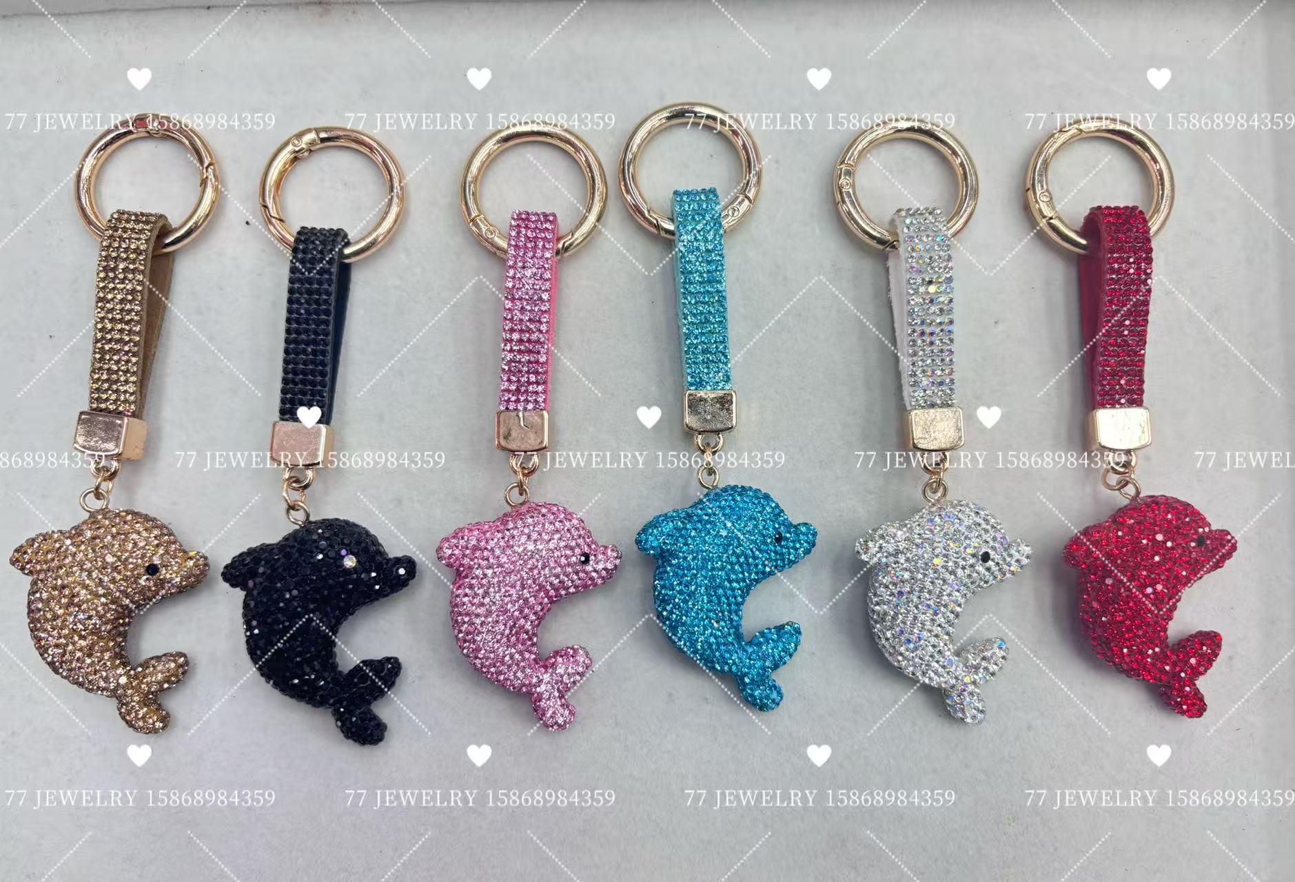 跨境满钻陶泥卡通海豚钥匙扣挂件箱包汽车挂饰精美镶钻创意礼物