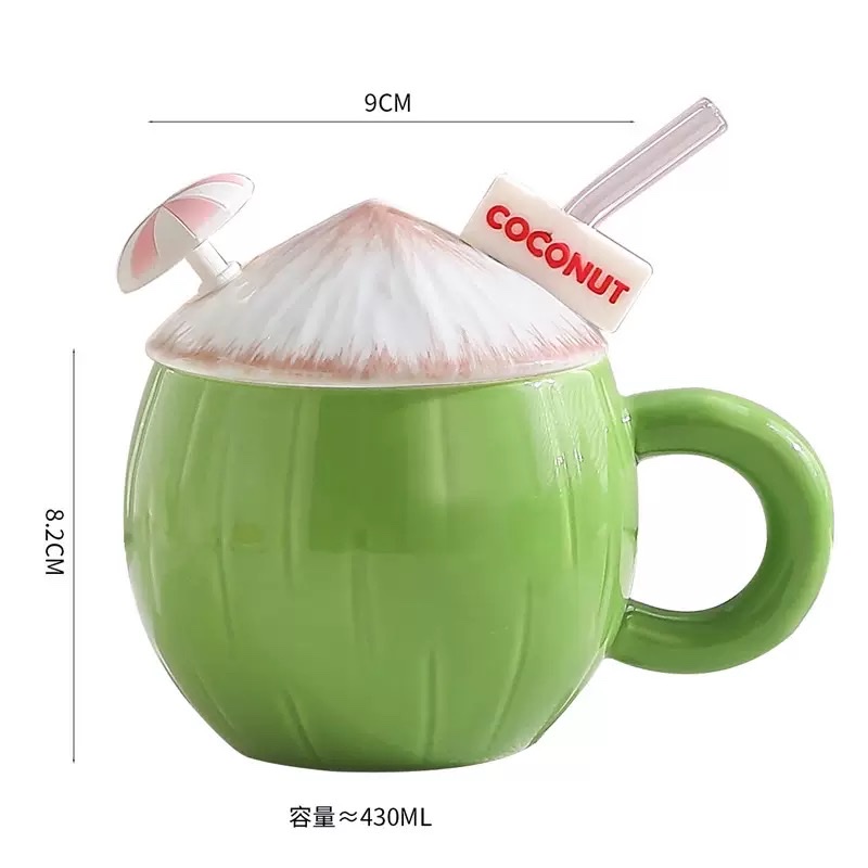 创意风夏日椰子马克杯少女心高颜值可爱陶瓷杯大容量水杯带盖详情图4