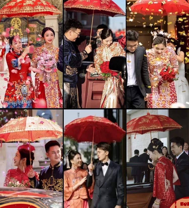 国潮结婚伞新娘伞高档出嫁陪嫁中式婚礼红色雨伞婚庆用品美满婚嫁红伞雨伞伴手礼详情4