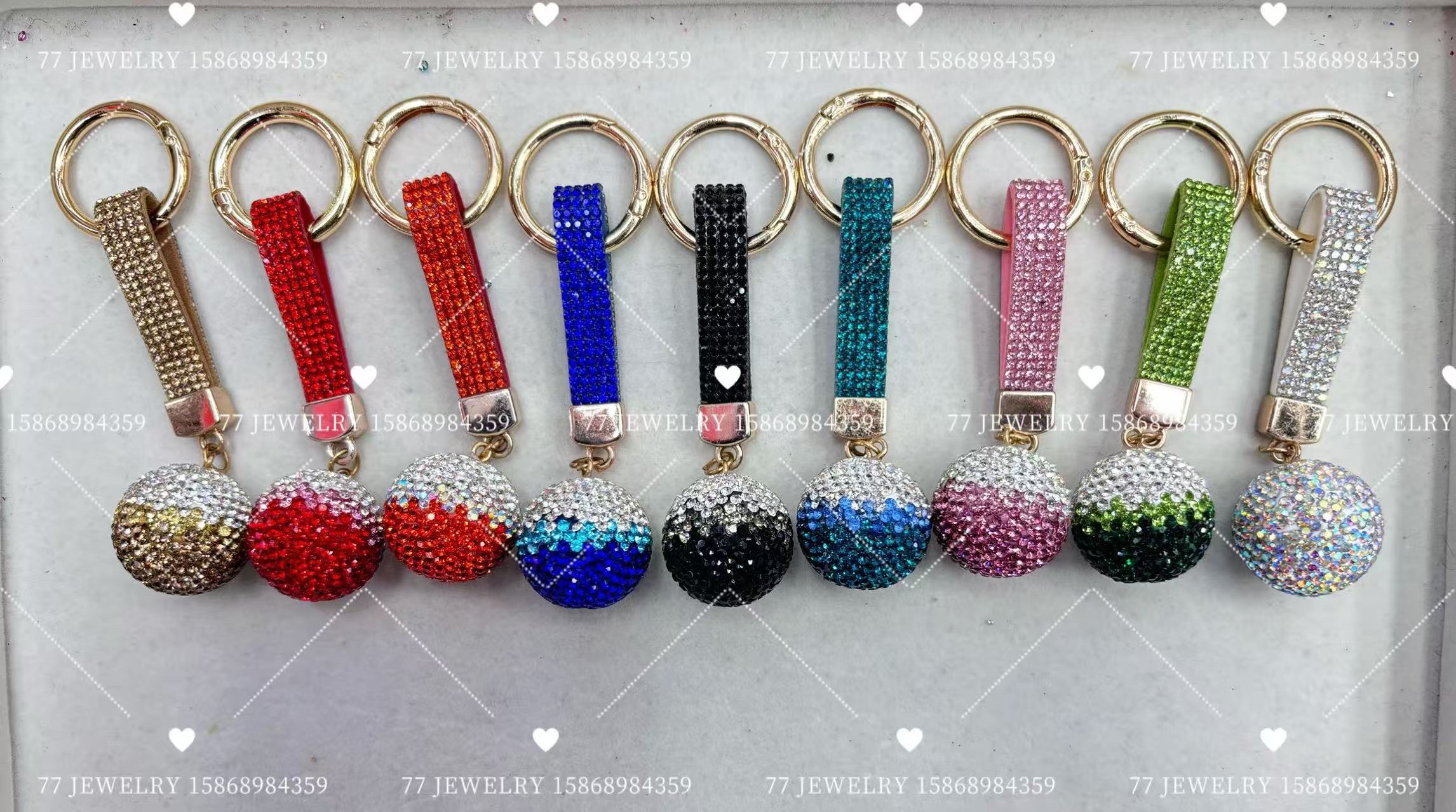 镶钻渐变圆球钥匙扣可爱汽车钥匙挂件钥匙挂饰钥匙扣