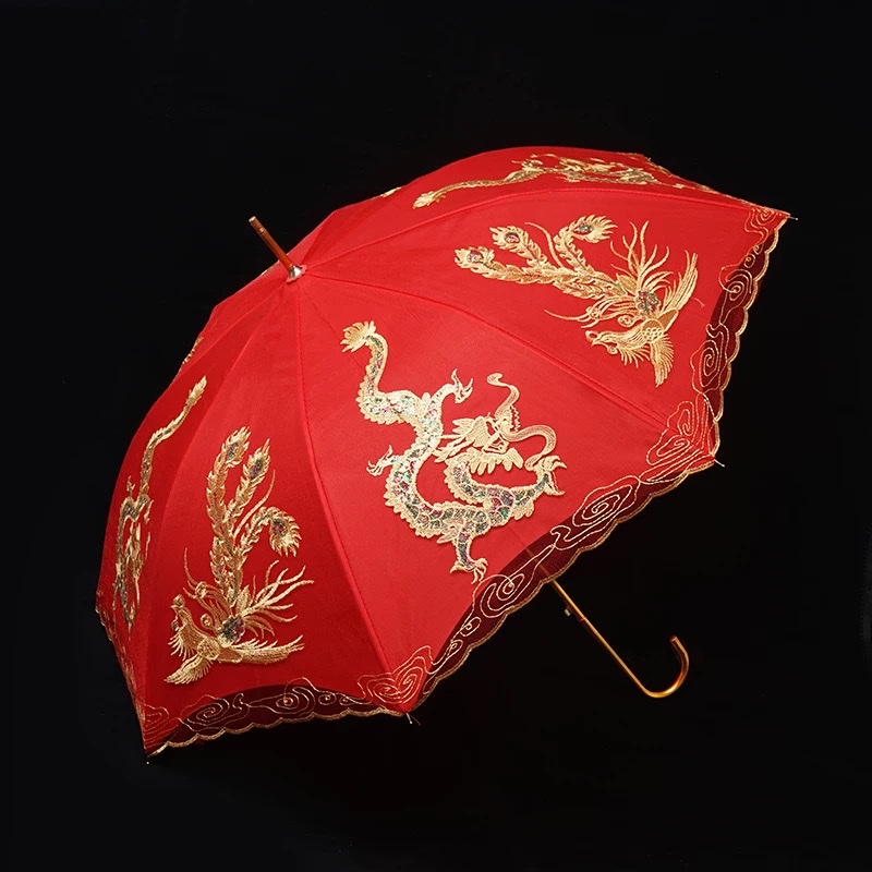 国潮红伞结婚新娘伞婚礼伞红色出嫁雨伞中式古风迎亲接亲伞新娘喜雨伞