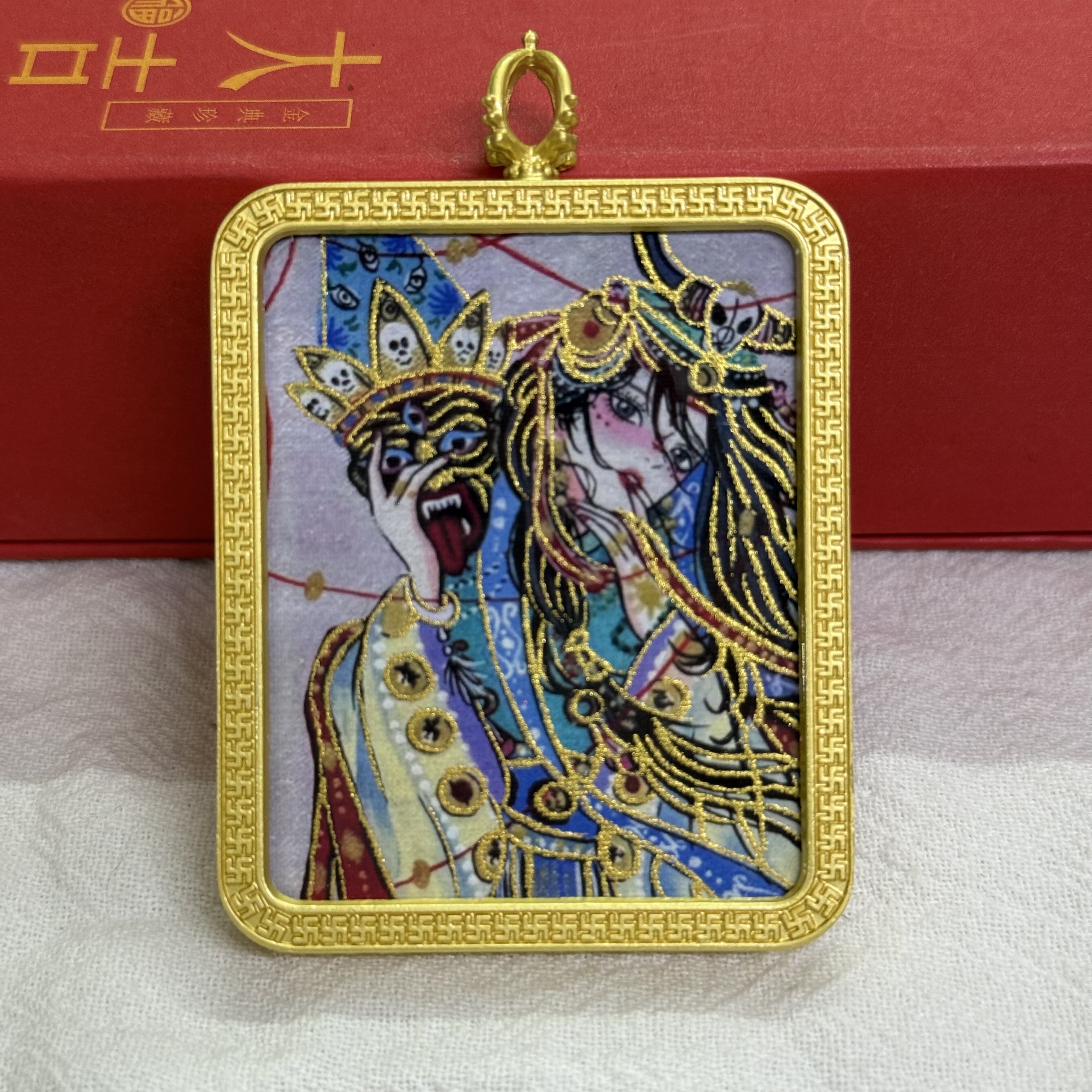 描金手绘唐卡扎基拉姆半手绘前世今生单面唐卡批发白底实物图